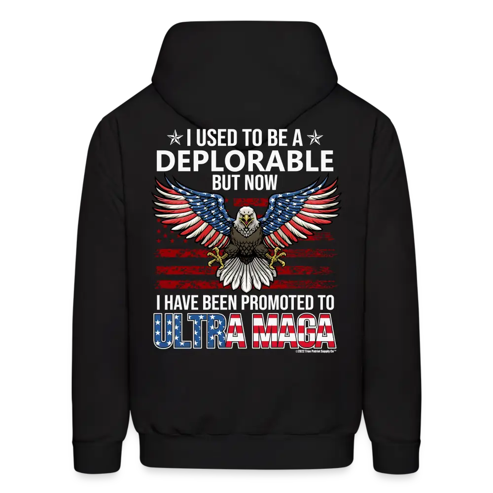 Deplorable Promoted To Ultra Maga Republican Conservative Back Print Men's Pullover Hoodie - black