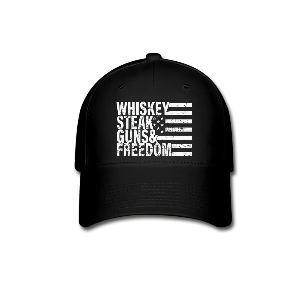 Whiskey Steak Guns & Freedom Baseball Cap - black