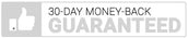 30-day money-back guarantee button with a white thumbs-up icon.