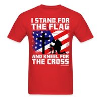 Load image into Gallery viewer, I Stand For The Flag and Kneel For The Cross Conservative Christian T-Shirt - red
