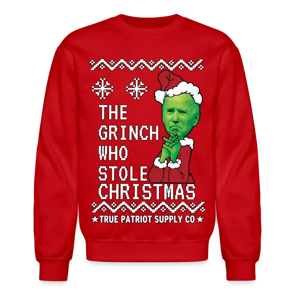 Joe Biden - The Grinch Who Stole Christmas Funny Ugly Christmas Unisex Crewneck Sweatshirt - red