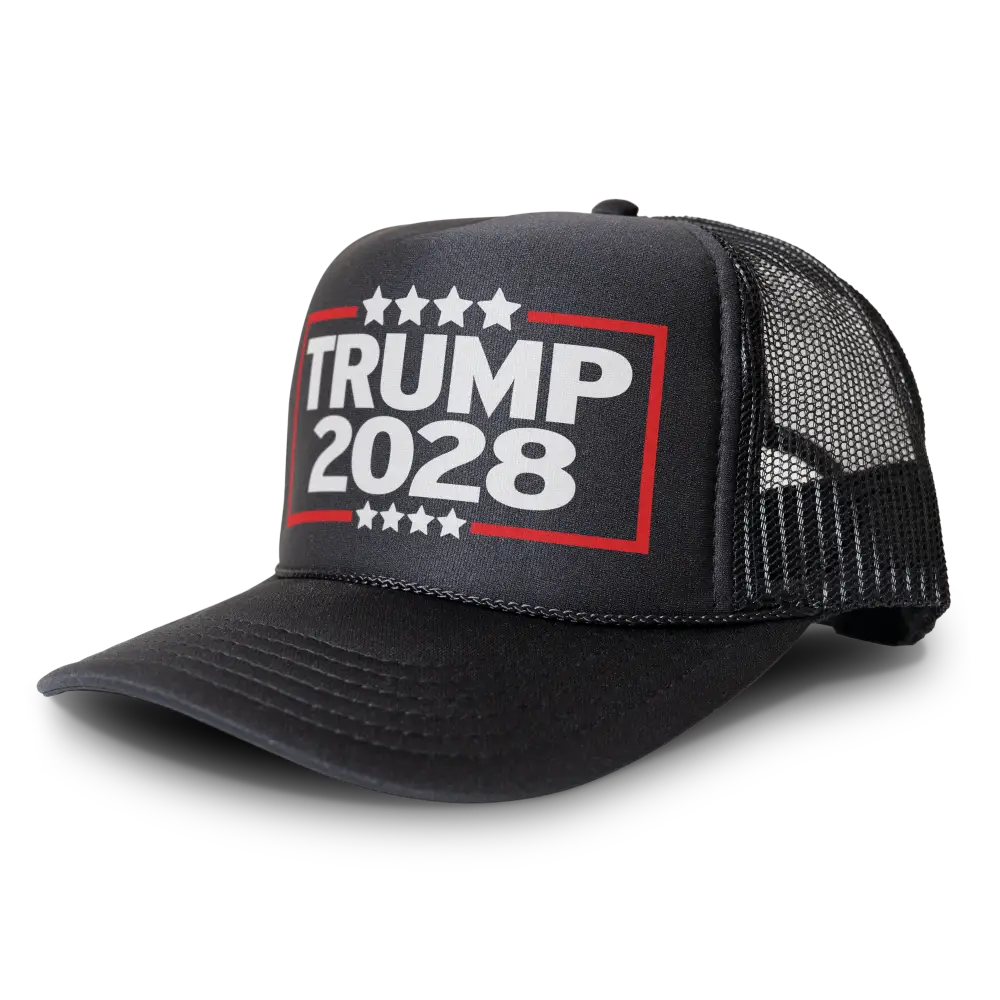 Trump 2028 Trucker Hat Mesh Cap - Black/Black - Trucker Hat