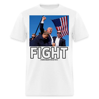 Load image into Gallery viewer, Trump Shot Assassination Attempt FIGHT Fist Raised Unisex Classic T-Shirt - white

