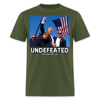 Load image into Gallery viewer, Trump Shot Assassination Attempt Undefeated Fist Raised Unisex Classic T-Shirt - military green
