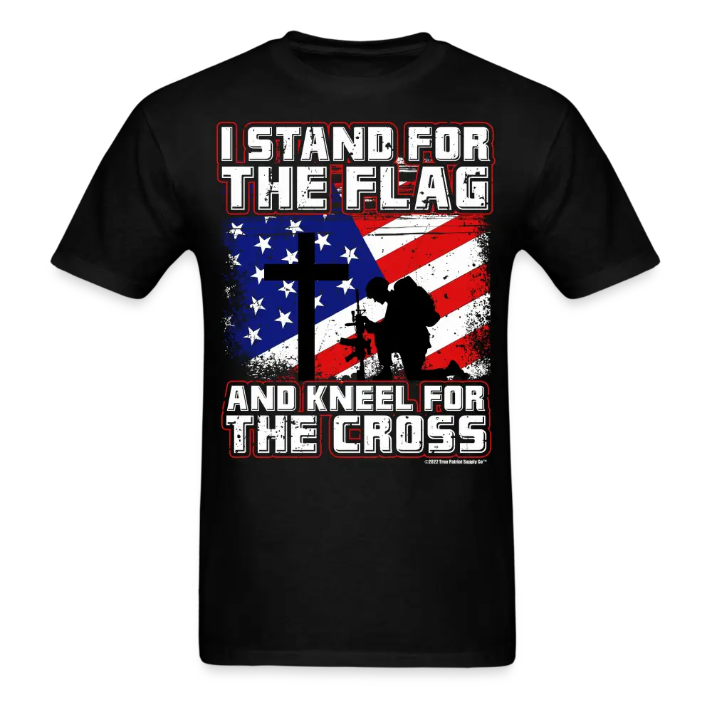 I Stand For The Flag and Kneel For The Cross Conservative Christian T-Shirt - black