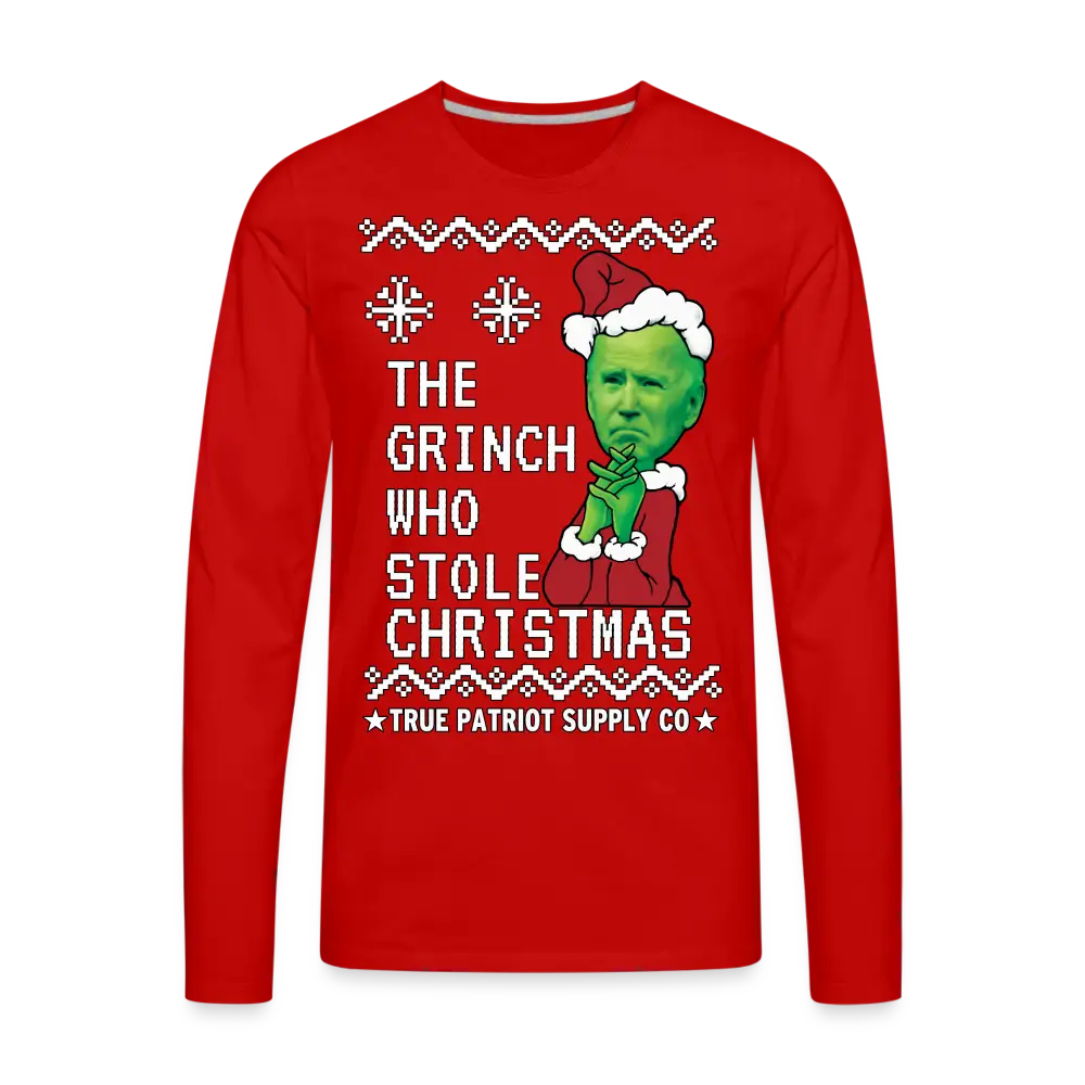 Joe Biden - The Grinch Who Stole Christmas Funny Ugly Christmas Men's Premium Long Sleeve T-Shirt - red