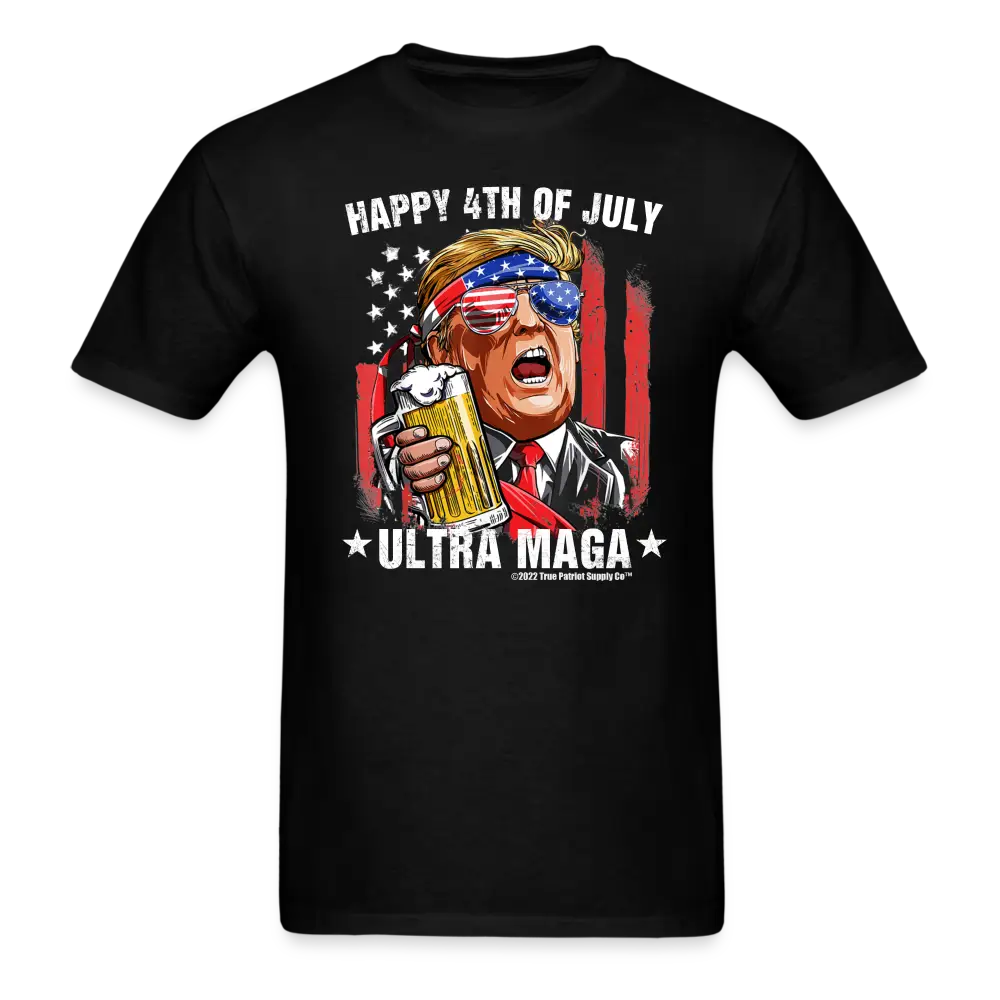 Trump Happy 4th Of July Ultra Maga Beer T-Shirt - black